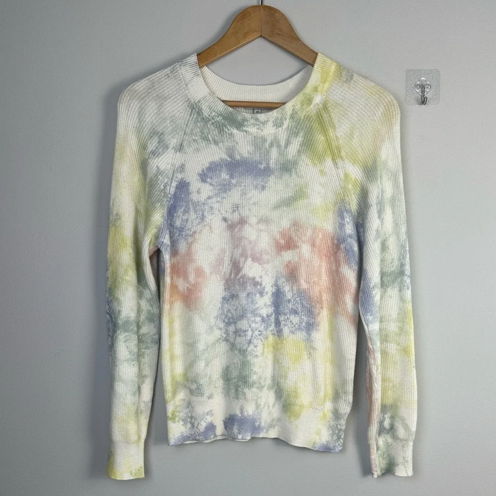 Rails Venus Cashmere Cotton Ribbed Sweater in Rainbow Tie Dye Long Sleeve Top XS - Picture 13 of 16